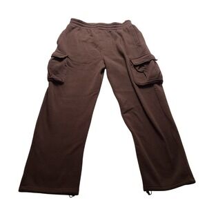 Members Property Men's XL Brown Cargo Sweatpants Fleece Wide Leg Joggers Pants